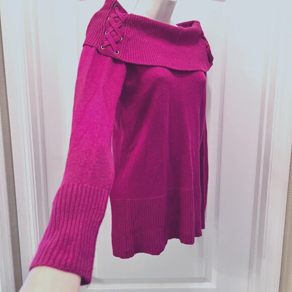 Cache Women's Fuchsia/Gold Shrug Off Shoulder Rabbit Hair Mix Sweater-Size Med - Picture 5 of 14